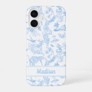 Coque iPhone 16 La Chinoiserie de la Jungle en bleu clair