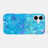 Coque iPhone 16 La machine à bulles : Art abstrait bleu (Verso Horizontal)