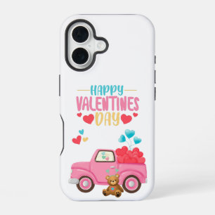 Coque iPhone 16 La Saint-Valentin Cœurs Mignons Camion Rose Ours e