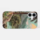 Coque iPhone 16 Lac Tropical Surreal Avec Palmiers (Verso Horizontal)