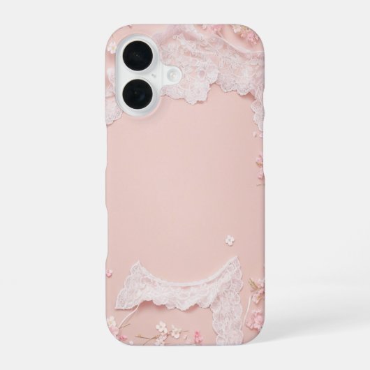 Coque iPhone 16 Lace Frame - Romantic Pastel Pink Phone Case (Verso)