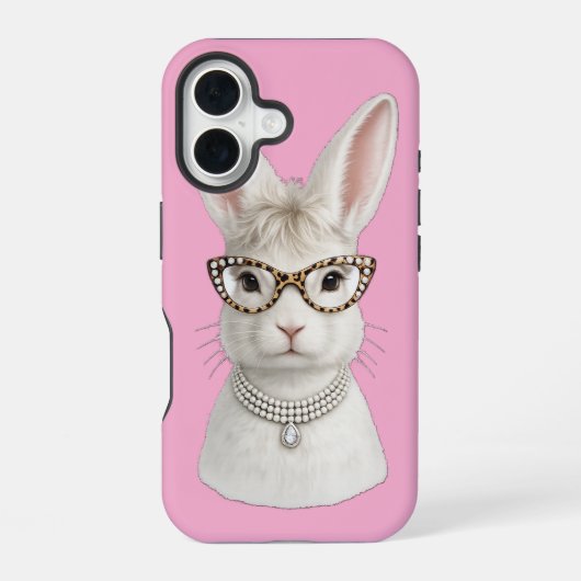 Coque iPhone 16 Lapin de mode drôle avec des lunettes léopard (Verso)