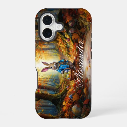 Coque iPhone 16 Lapin de Pâques dans la forêt (Verso)