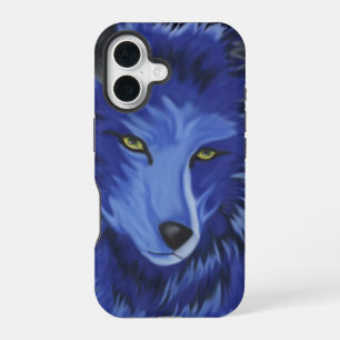 Coque iPhone 16 L'art du loup surréaliste bleu mystique