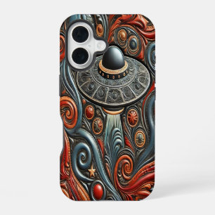 Coque iPhone 16 L'Artisanat Alien À Travers Des Cosmos Lumineux
