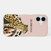 Coque iPhone 16 Léopard doré rose (Verso Horizontal)
