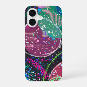 Coque iPhone 16 Les Anneaux de Saturne : Art abstrait maximaliste 