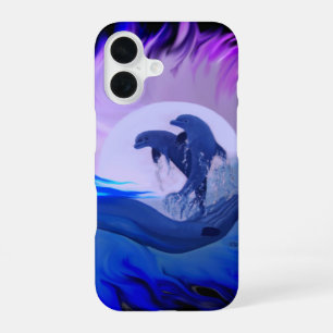Coque iPhone 16 Les dauphins au clair de lune