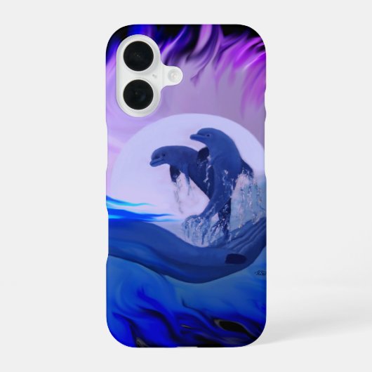 Coque iPhone 16 Les dauphins au clair de lune (Verso)