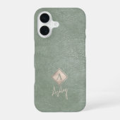 Coque iPhone 16 Lettre de monogramme et nom de script en cuir saug (Verso)