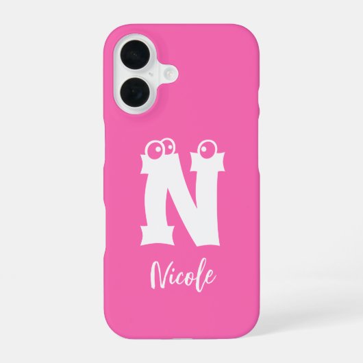 Coque iPhone 16 Lettre initiale monogrammée en écriture nom rose (Verso)