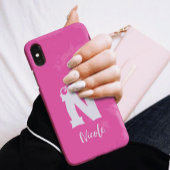 Coque iPhone 16 Lettre initiale monogrammée en écriture nom rose