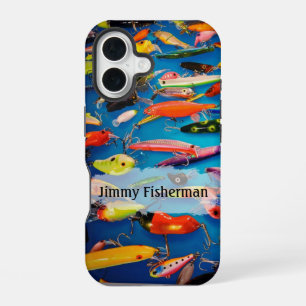 Coque iPhone 16 Leurres de pêche colorés - Personnaliser le nom