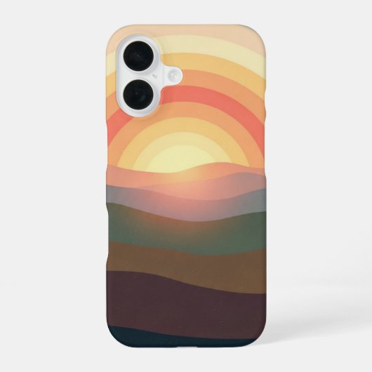 Coque iPhone 16 Lever de soleil sur les collines rétro (Verso)