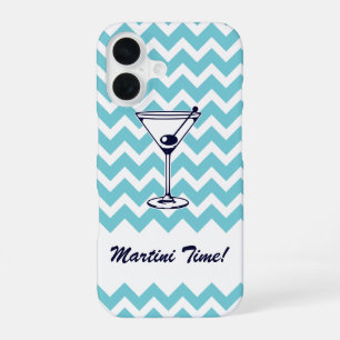 Coque iPhone 16 L'heure du Martini avec motif Chevron bleu