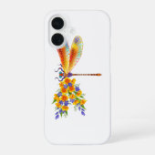 Coque iPhone 16 libellule de fleurs jaunes (Verso)