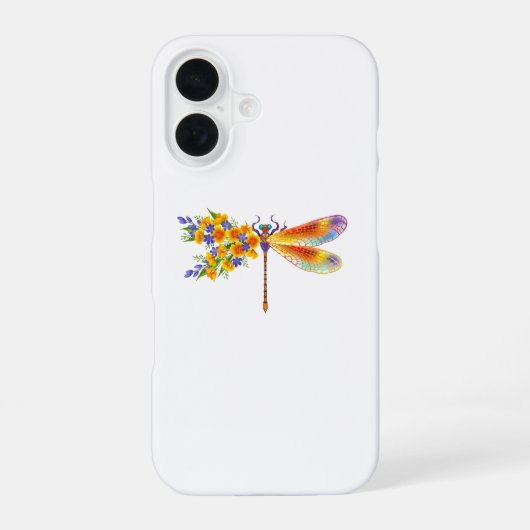 Coque iPhone 16 libellule de fleurs jaunes (Verso)