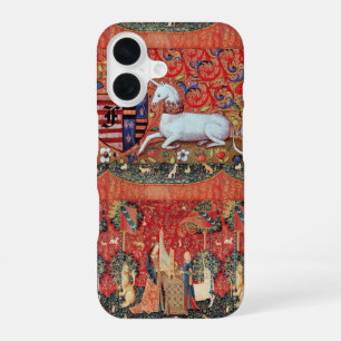 COQUE iPhone 16 LICORNE, FLEURS DE FANTASIE MÉDIÉVALE, MONOGRAMME 