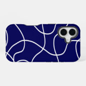 Coque iPhone 16 Ligne Art : Blanc sur Bleu foncé (Verso Horizontal)