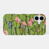 Coque iPhone 16 Ligne de nénuphars roses (Verso Horizontal)