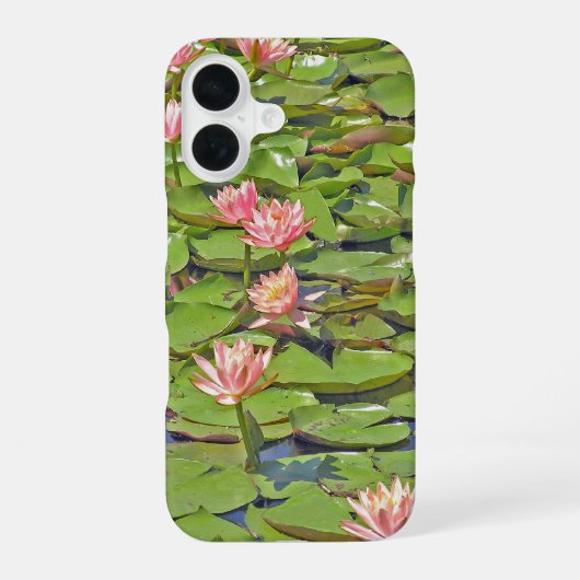 Coque iPhone 16 Ligne de nénuphars roses (Verso)