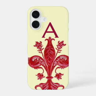 Coque iPhone 16 LILY ROUGE FLORENTIN ANTIQUE, FLEUR DE LIS, Monogr