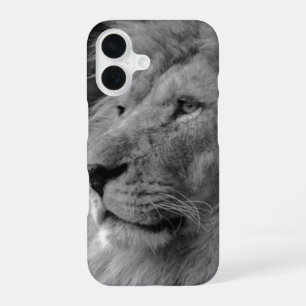 Coque iPhone 16 Lion noir et blanc - Animal sauvage