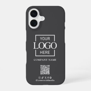 Coque iPhone 16 Logo & Code QR Minimaliste Élégant Gris pour Entre