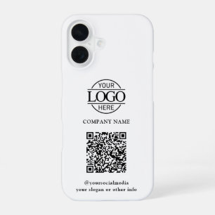 Coque iPhone 16 Logo d'entreprise moderne blanc & Code QR Promotio