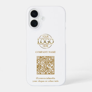 Coque iPhone 16 Logo d'entreprise moderne blanc & Code QR Promotio
