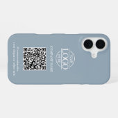 Coque iPhone 16 Logo d'entreprise moderne bleu et code QR promotio (Verso Horizontal)
