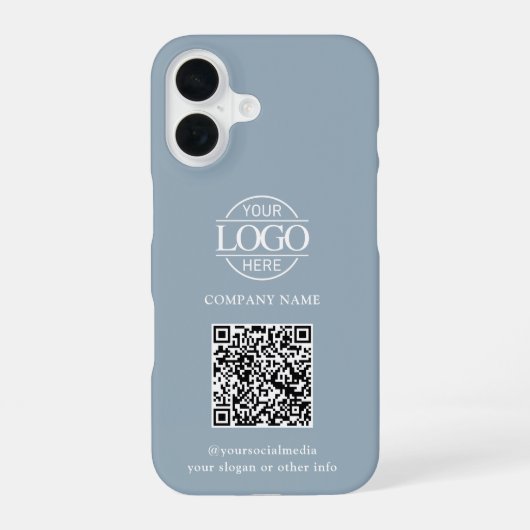 Coque iPhone 16 Logo d'entreprise moderne bleu et code QR promotio (Verso)