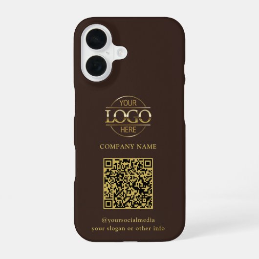 Coque iPhone 16 Logo d'entreprise moderne Brown et code QR promoti (Verso)