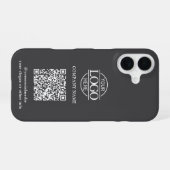 Coque iPhone 16 Logo d'entreprise moderne gris et code QR promotio (Verso Horizontal)