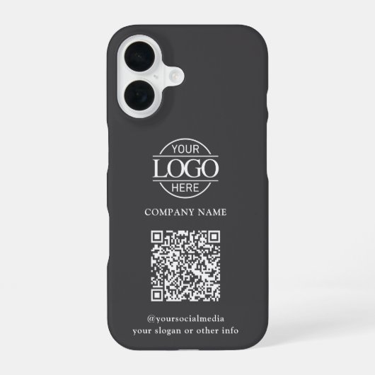 Coque iPhone 16 Logo d'entreprise moderne gris et code QR promotio (Verso)