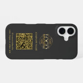 Coque iPhone 16 Logo d'entreprise moderne gris et code QR promotio (Verso Horizontal)