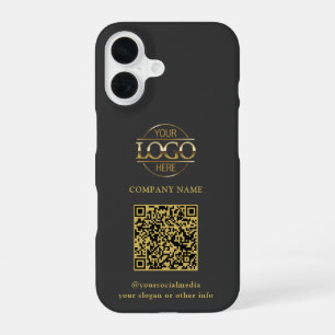 Coque iPhone 16 Logo d'entreprise moderne gris et code QR promotio
