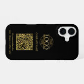 Coque iPhone 16 Logo d'entreprise moderne noir & Code QR Promotion (Verso Horizontal)