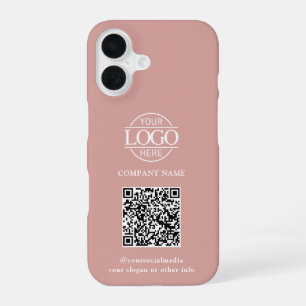 Coque iPhone 16 Logo d'entreprise moderne rose et code QR promotio