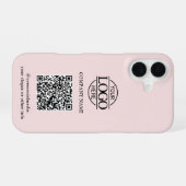Coque iPhone 16 Logo d'entreprise moderne rose et code QR promotio (Verso Horizontal)