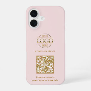 Coque iPhone 16 Logo d'entreprise moderne rose et code QR promotio