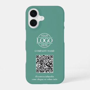 Coque iPhone 16 Logo d'entreprise moderne sarcelle & Code QR Promo
