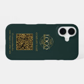 Coque iPhone 16 Logo d'entreprise moderne vert & Code QR promotion (Verso Horizontal)