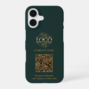 Coque iPhone 16 Logo d'entreprise moderne vert & Code QR promotion