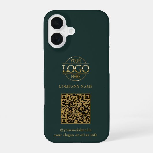 Coque iPhone 16 Logo d'entreprise moderne vert & Code QR promotion (Verso)