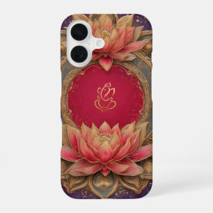 Coque iPhone 16 Lotus ethnique Dieu indien Ganesh