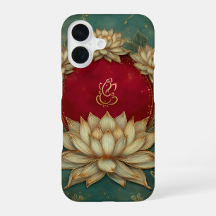 Coque iPhone 16 Lotus vert ethnique Dieu indien Ganesh