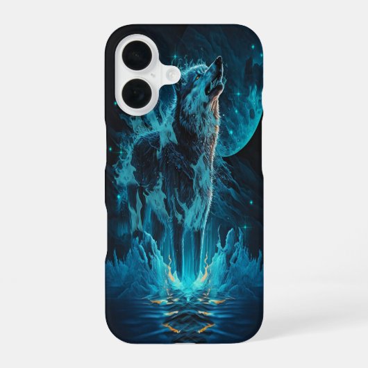 Coque iPhone 16 Loup de feu bleu (Verso)