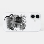 Coque iPhone 16 Loup et Corbeau avec Crâne (Verso Horizontal)