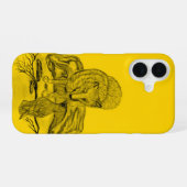Coque iPhone 16 Loup et corbeau noir et jaune (Verso Horizontal)